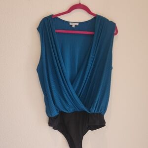 White Birch Teal and Black Sleeveless Bodysuit